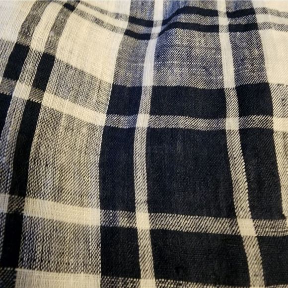Nordstrom Signature Navy/White Plaid Faux Wrap Linen Dress Size 10 - Picture 5 of 11